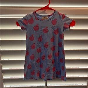 Blue Kids Dress with Pink Apple Print